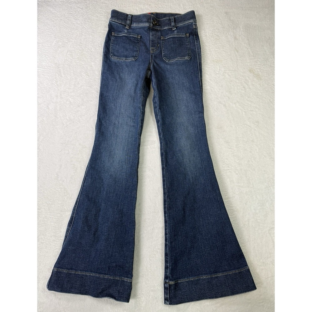 SPANX Flare Leg Jeans Women's XS Blue Medium Wash Bell Bottoms Pull Ons